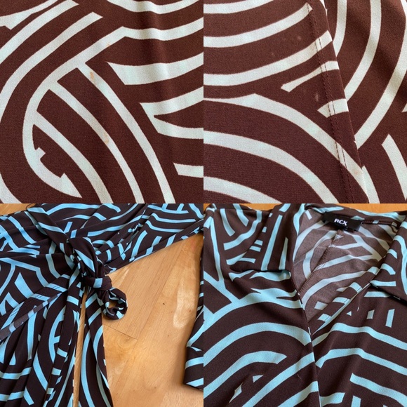 BCX brown & mint green geometric pattern wrap dress - Picture 12 of 16